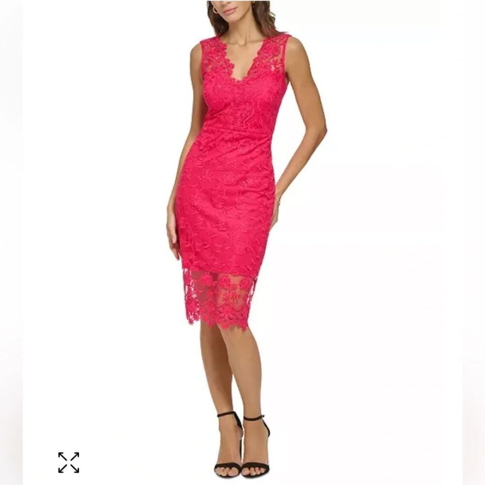 Guess Pink Embroidered Lace Sheath Dress Size 4 Party Cocktail New